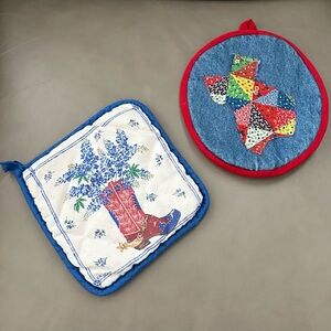 VINTAGE TEXAS STATE BLUEBONNETS BOOT HANDMADE POT HOLDER ART DECOR